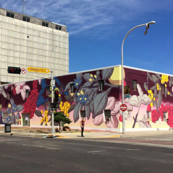 A botanical mural on a corner of downtown Albuquerque.