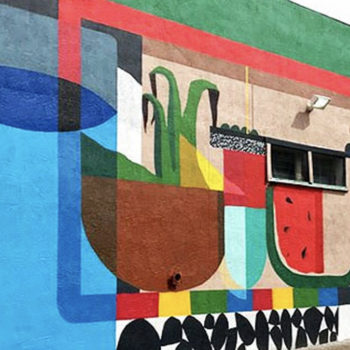 mural on abounding that looks like the farmers market but flat