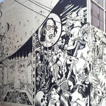 Black and white mural by Larry Bob Phillips