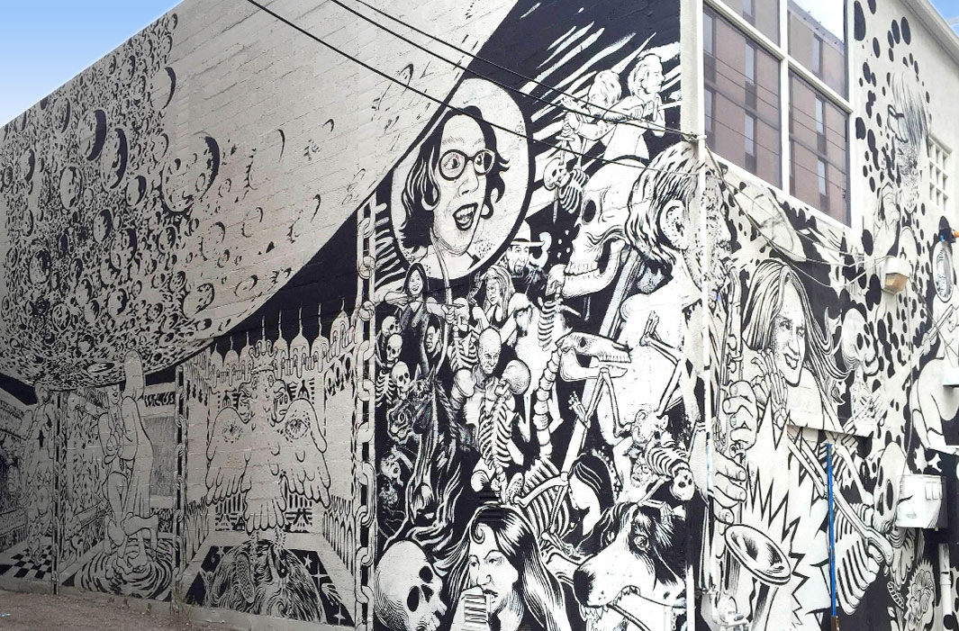 Black and white mural by Larry Bob Phillips