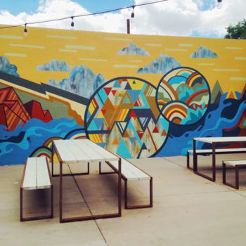 Abstract mural on patio at Zendo Coffe in Downtown Albuquerque