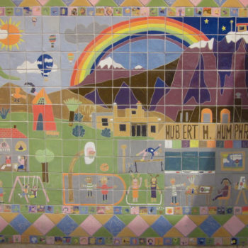 school yard scene in a mural