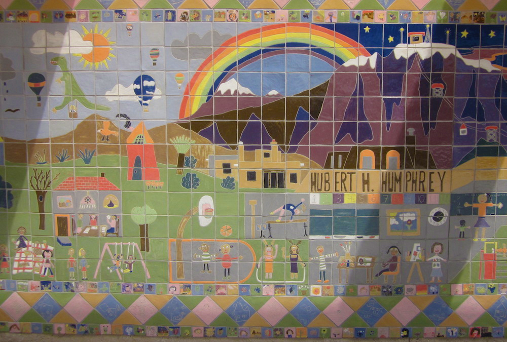 school yard scene in a mural