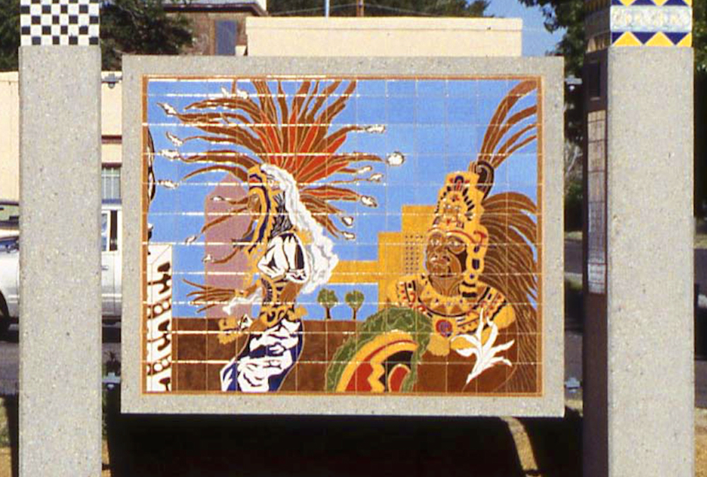 mural of feathered figures