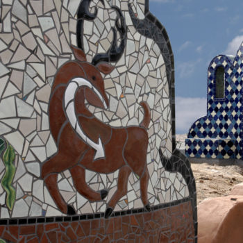 mural of stag in mosaic