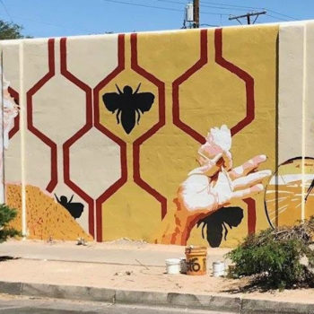 mural of honey bee geometry