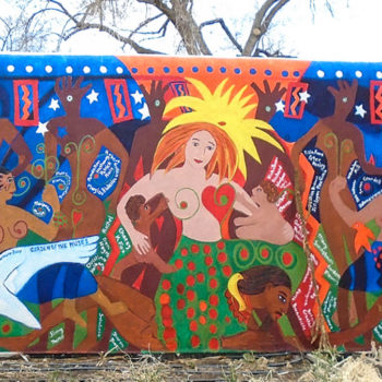 lively painting of female figures on wall