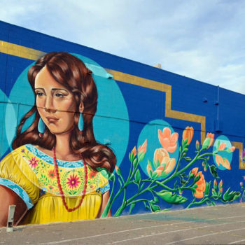 Mucha style girl with flowers mural painting