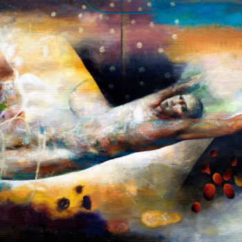 mural of figure being pulled by spirits