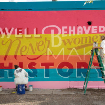 mural of letters and lines of color