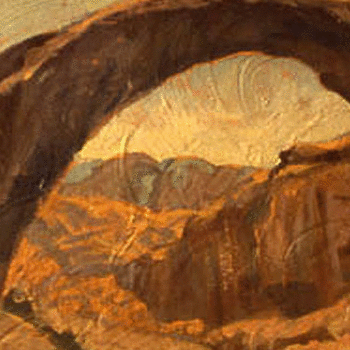 golden glowing arch painted on wall