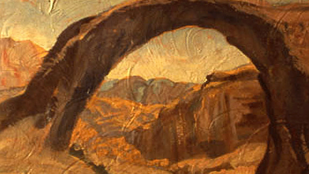 golden glowing arch painted on wall