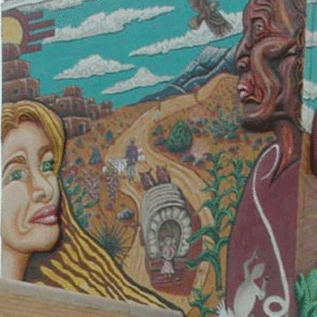 mural of La Paz painted on tower