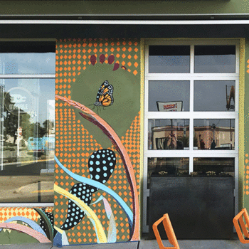 Mural of graphic desert life dots