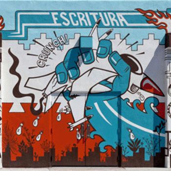 mural of fist crunching cartoon