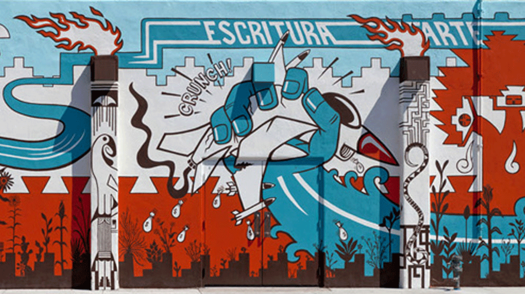 mural of fist crunching cartoon
