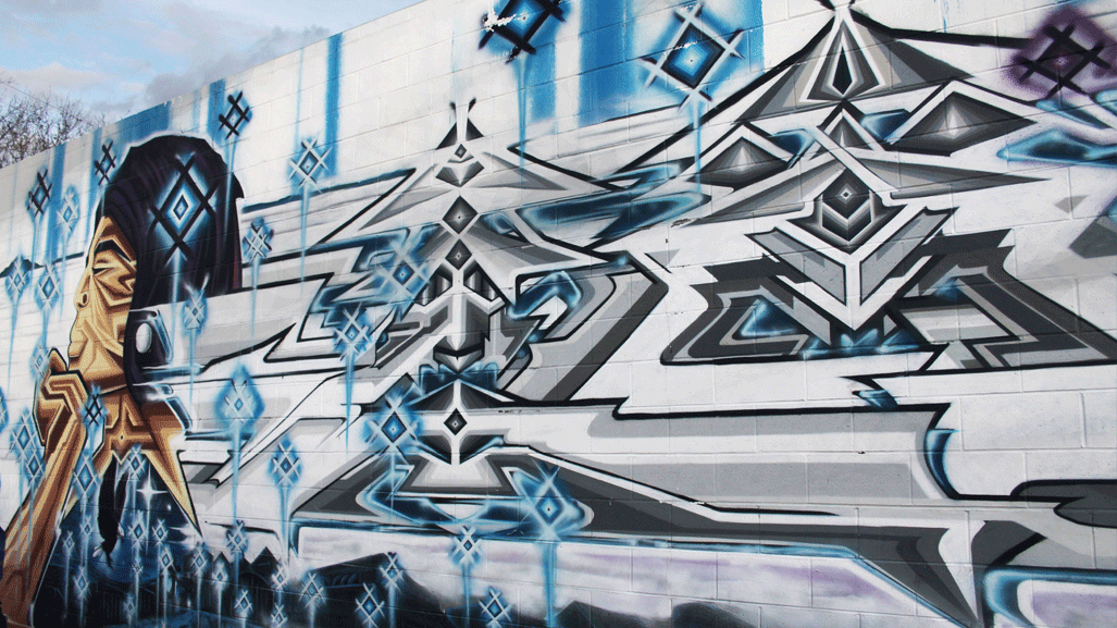 mural of ice man in fractals