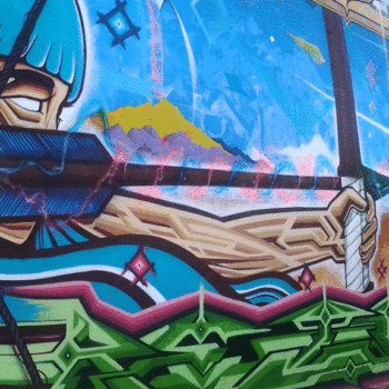 mural of man releasing arrow