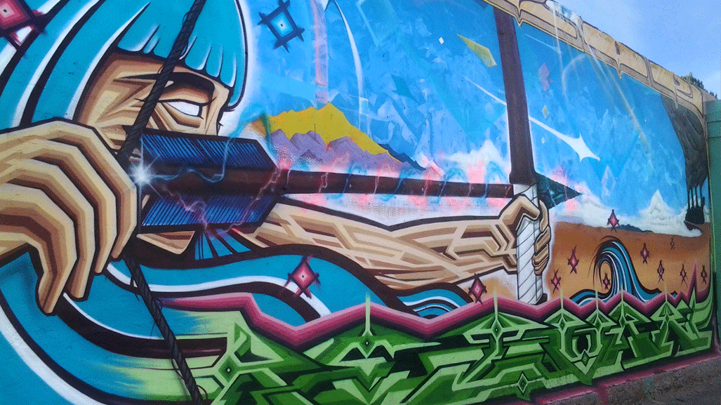 mural of man releasing arrow