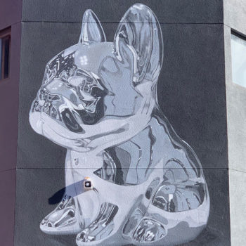 mural of French Bulldog in Chrome