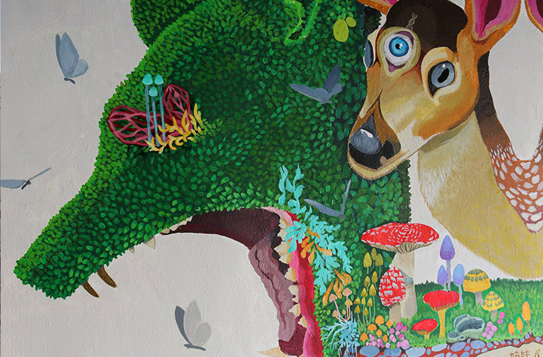 mural of enchanted animal forest