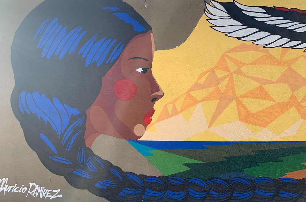 mural of woman with braided hair