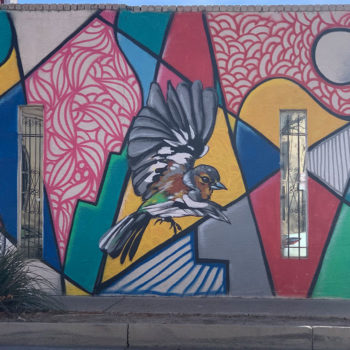 mural of song bird cubism