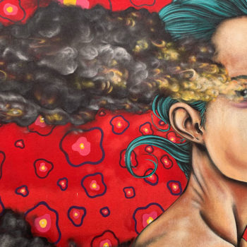 mural of woman with smoking eyes