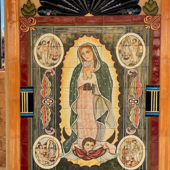 mural of Our Lady in ceramic tiles