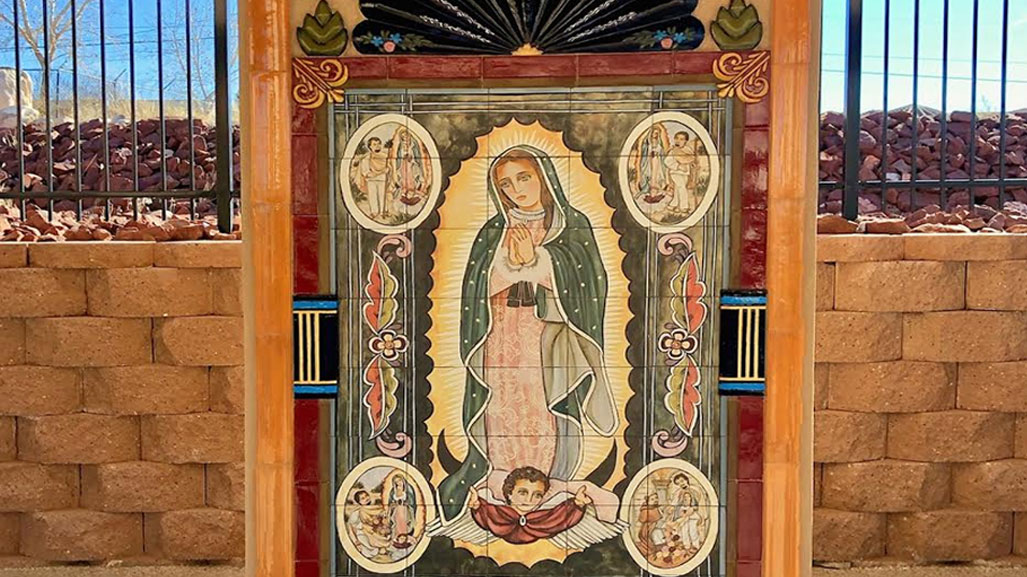 mural of Our Lady in ceramic tiles